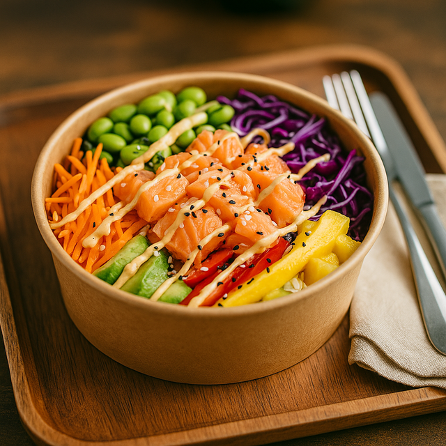 Poke bowl dans un bol kraft