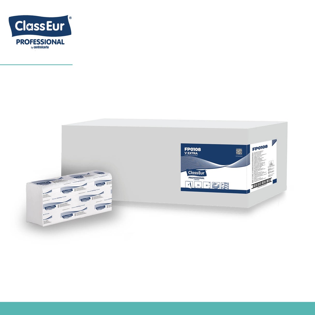 Essuie-mains pliés en v cellulose 2 plis 25x21cm
