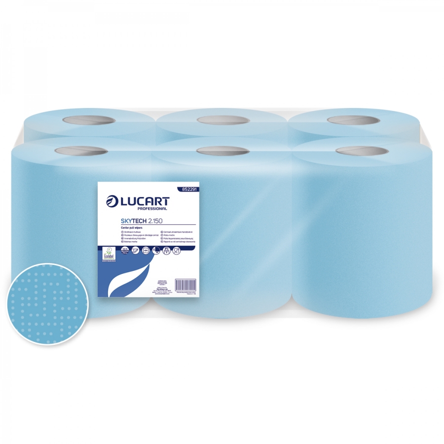 Rouleau essuie-tout MIDI Lucart SKYTECH bleu 2 plis 20cm 6x150m