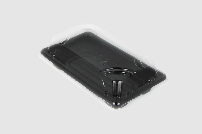 Plateau Sushi Noir + Couvercle Transparent 160x92x23mm Boîte combinée S Noir