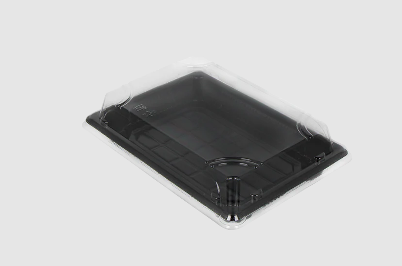Sushi-Tablett Schwarz + Deckel Transparent 184x129x23mm Kombibox L Schwarz 