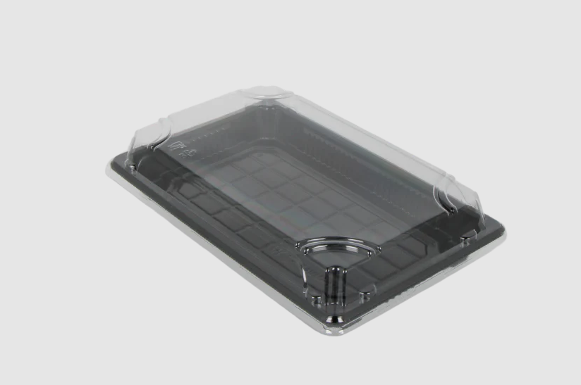 Plateau Sushi Noir + Couvercle Transparent 215x136x21mm Boîte combinée XL Noir