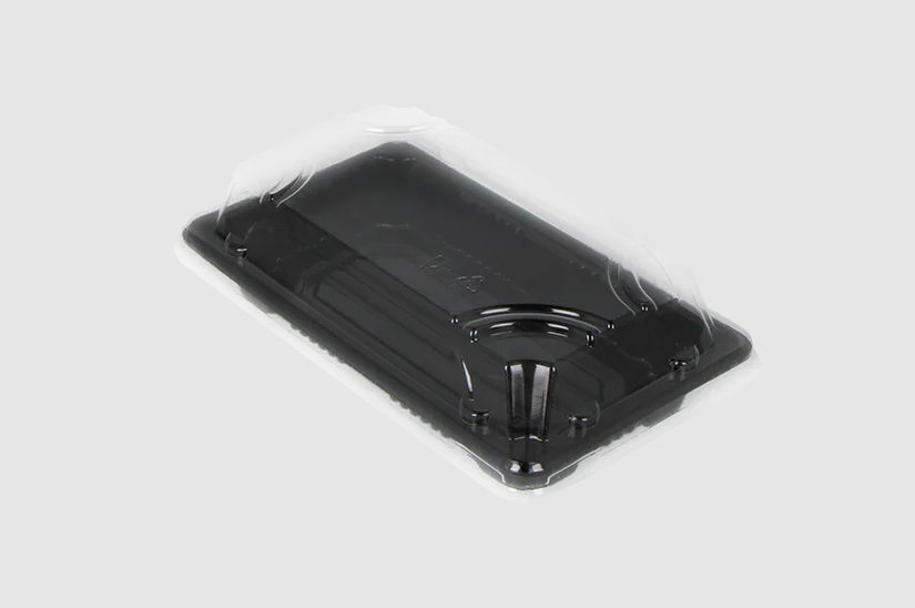 Plateau Sushi Noir + Couvercle Transparent 218x92x23mm Boîte combinée long Noir