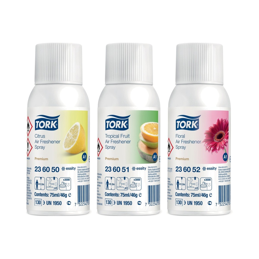Recharge parfum pack 3 pour Tork Aérosol Désodorisant A1 12x75ml