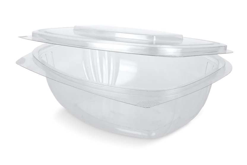 Oval PET salad bowl with hinged lid 1000cc 