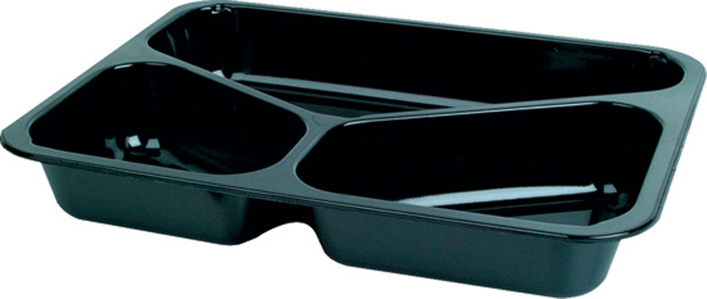 Barquette menu 3 compartiment noir Duniform 225x175x34mm 430/225/165ml