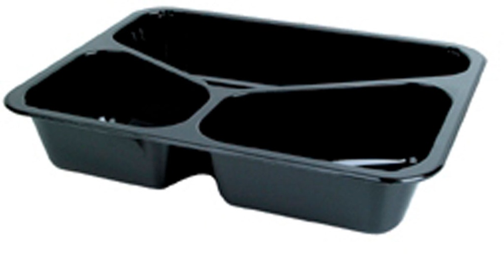 Barquette menu 3 compartiment noir Duniform 225x175x43mm 525/275/205ml