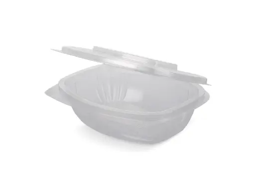 [66483] Oval PET salad bowl with hinged lid 375cc 