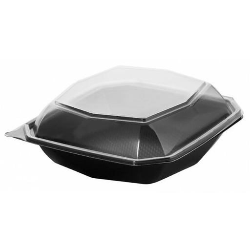 [66486] Octagonal black PET salad bowl + lid 500cc