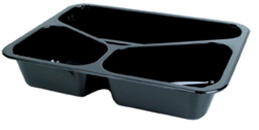 [66742] Menu tray 3 compartment black Duniform 225x175x43mm 525/275/205ml 
